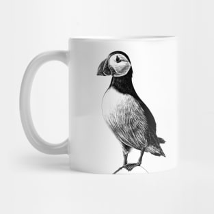 Atlantic Puffin - wild seabird - black and white animal ink illustration Mug